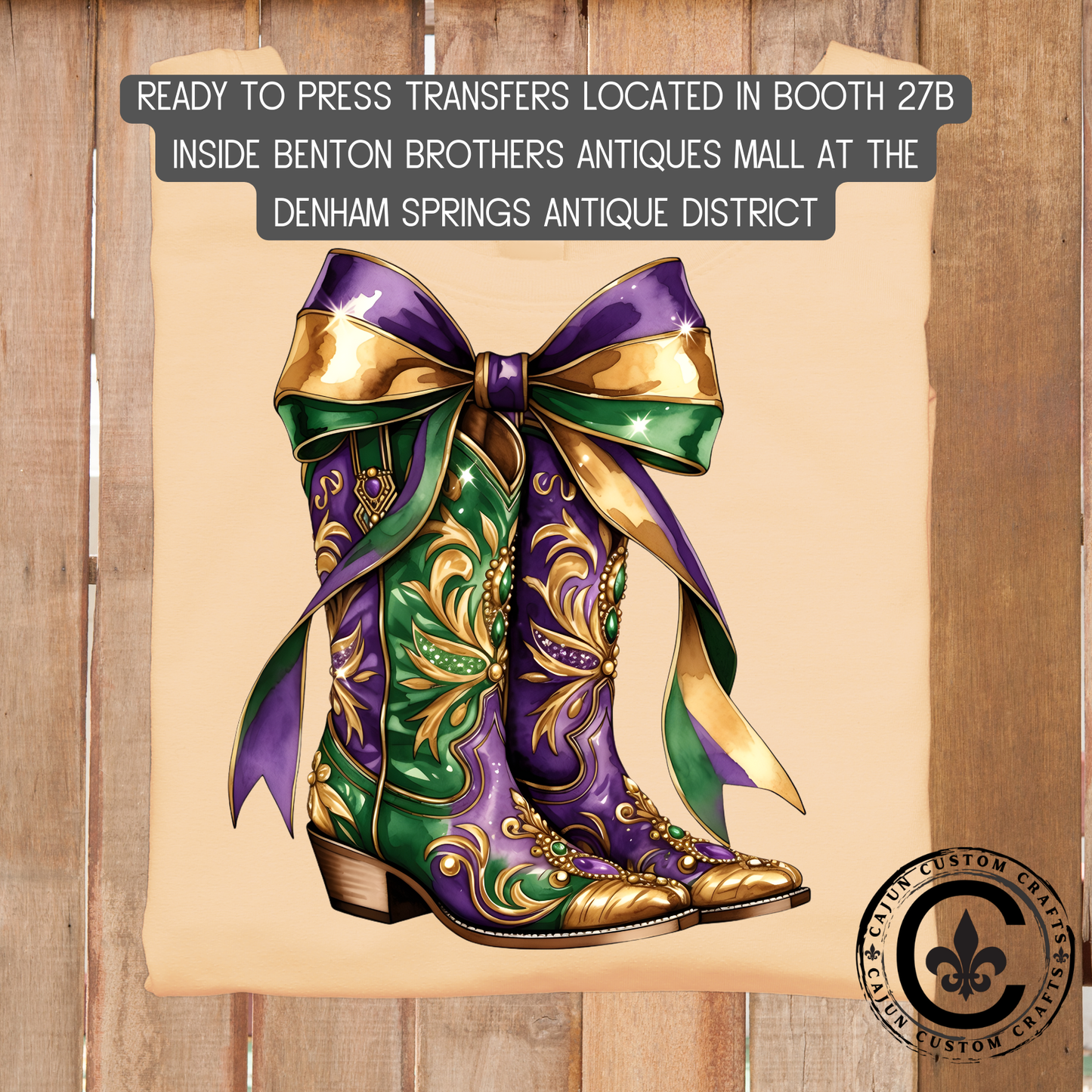 Mardi Gras Boots and Bow, dtf transfer, tshirt, tumbler, jewelry