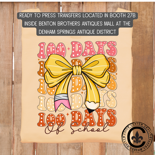 100 Days of School dtf transfer, tshirt, tumbler, jewelry