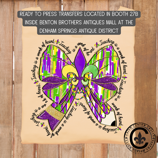 Teacher, mardi gras, dtf transfer, tshirt, tumbler, jewelry