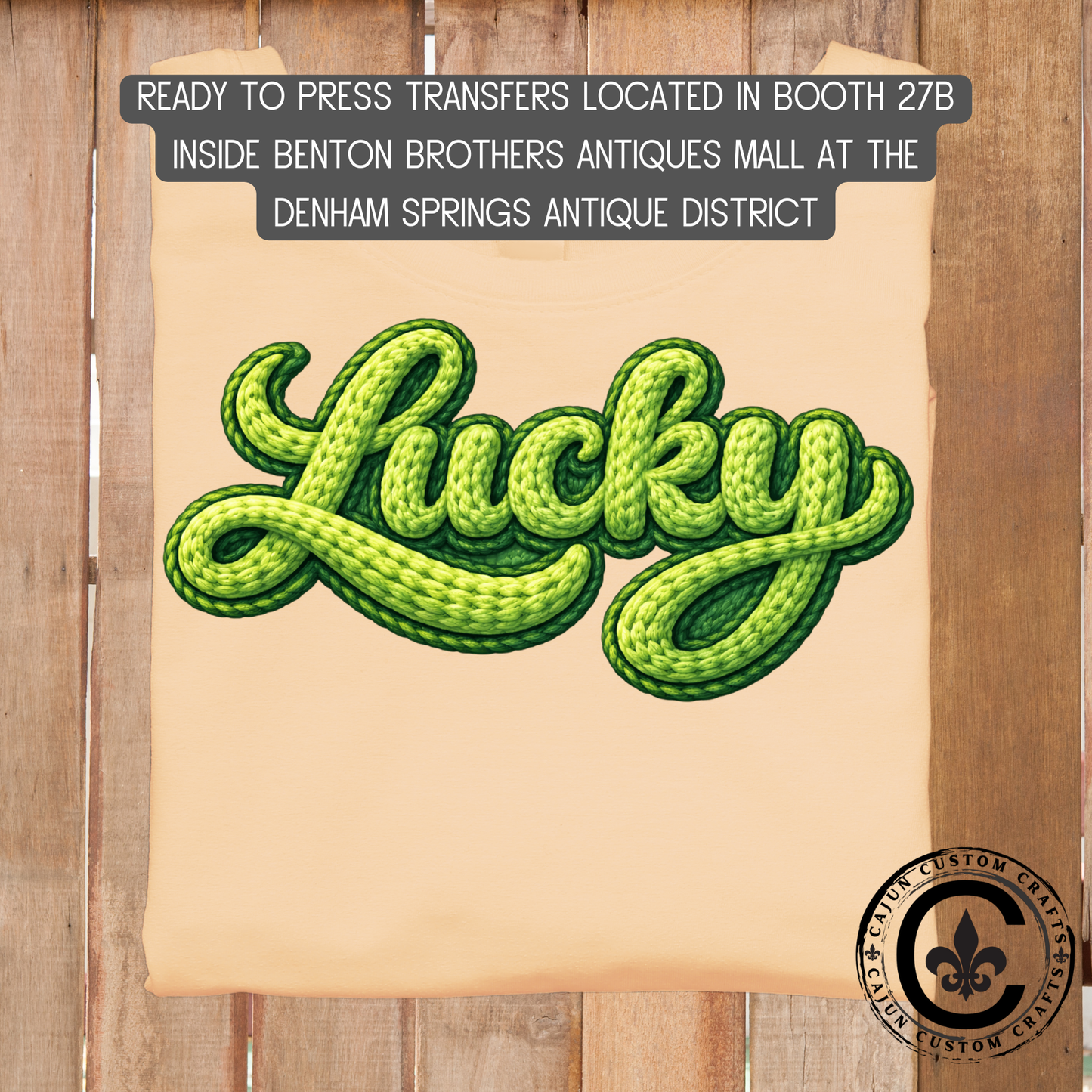 St Patrick Lucky, Faux Crochet, dtf transfer, tshirt, tumbler, jewelry