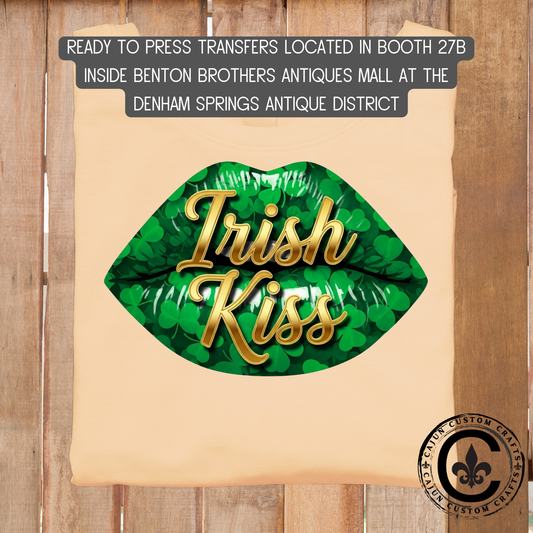 Irish Kiss, Lips st patrick dtf transfer, tshirt, tumbler, jewelry