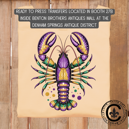 Mardi Gras crawfish dtf transfer, tshirt, tumbler, jewelry