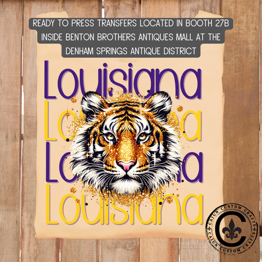 Louisiana, Glitter Tiger dtf transfer, tshirt, tumbler, jewelry