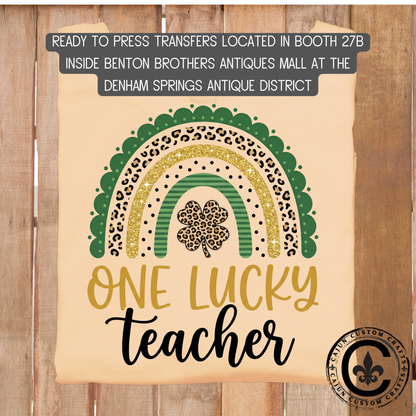 one Lucky Teacher dtf transfer, tshirt, tumbler, jewelry