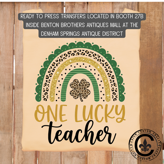 one Lucky Teacher dtf transfer, tshirt, tumbler, jewelry