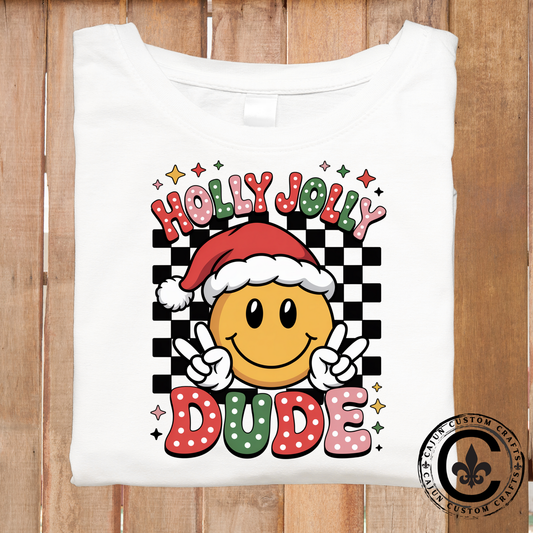 Holly Jolly Dude, Happy Face, checkerboard, Christmas