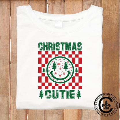 Christmas Cutie, Happy Face, Checkerboard, Retro
