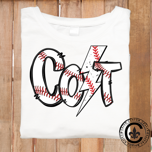 Personalized, Baseball Name in stitches with lightning bolt