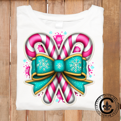 candy Cane, Pink with a Green bow