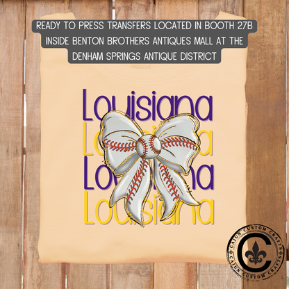 Louisiana, Baseball, Coquette Bow, Purple and Gold, STacked