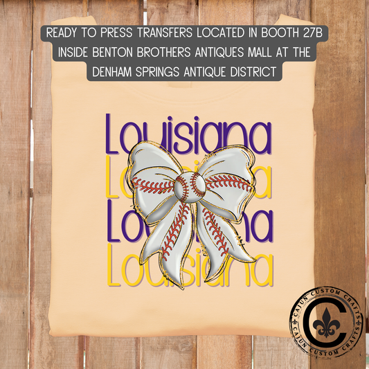 Louisiana, Baseball, Coquette Bow, Purple and Gold, STacked