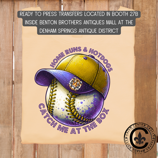 Homeruns and Hotdogs, Catch me at the Box, Baseball, Tigers, Purple and Gold