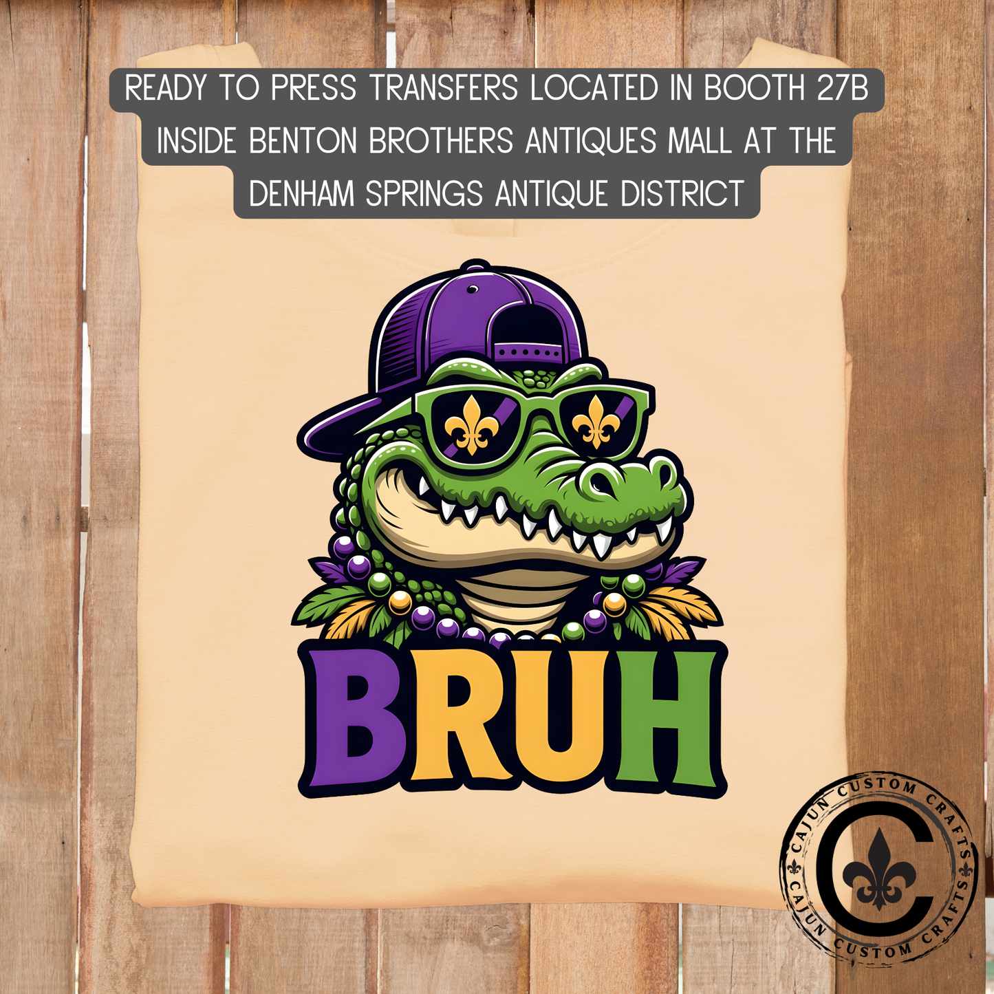 aligator, bruh, mardigras dtf transfer, tshirt, tumbler, jewelry