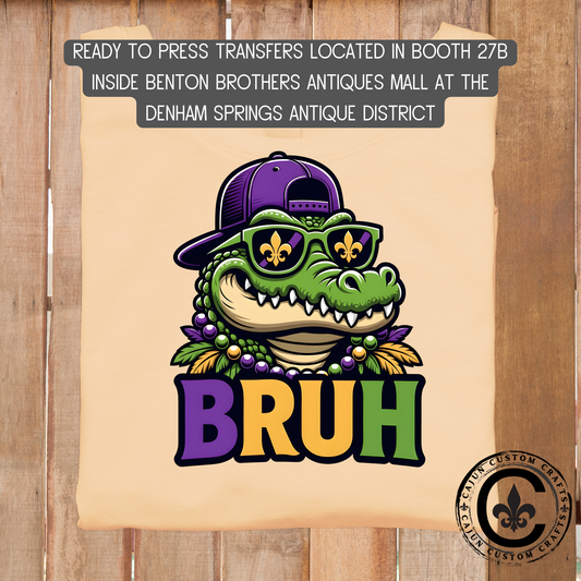 aligator, bruh, mardigras dtf transfer, tshirt, tumbler, jewelry