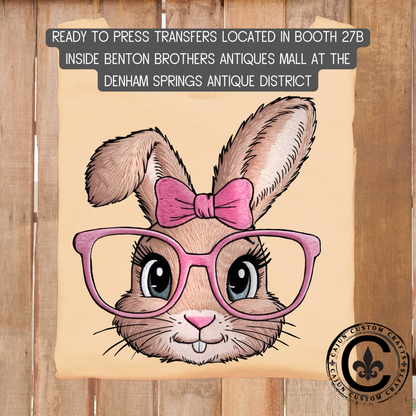 Cute Bunny with Glasses dtf transfer, tshirt, tumbler, jewelry