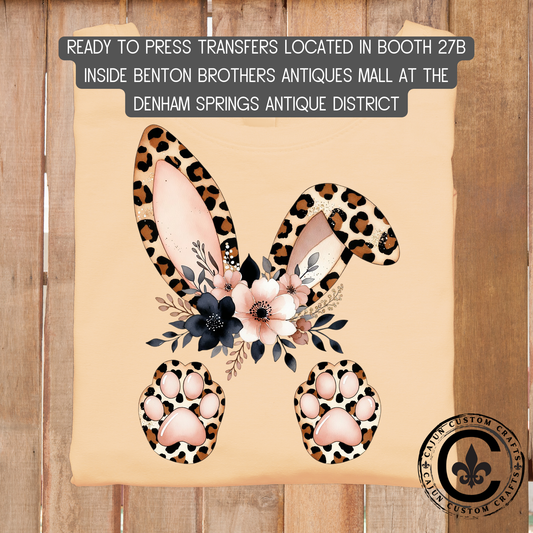 leopard bunny with paws dtf transfer, tshirt, tumbler, jewelry
