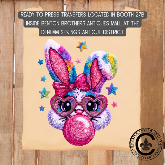 Cute Bunny with Glasses blowing bubble dtf transfer, tshirt, tumbler, jewelry