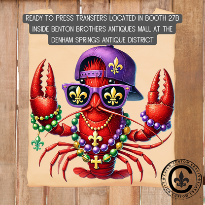 cool, crawfish, mardi gras dtf transfer, tshirt, tumbler, jewelry