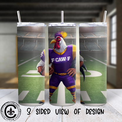 F-CAW-F Football Player,Rooster, Purple and Gold, 20 ounce Tumbler