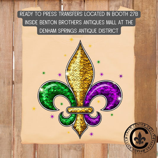 Faux Glitter Fleur De Lis dtf transfer, tshirt, tumbler, jewelry