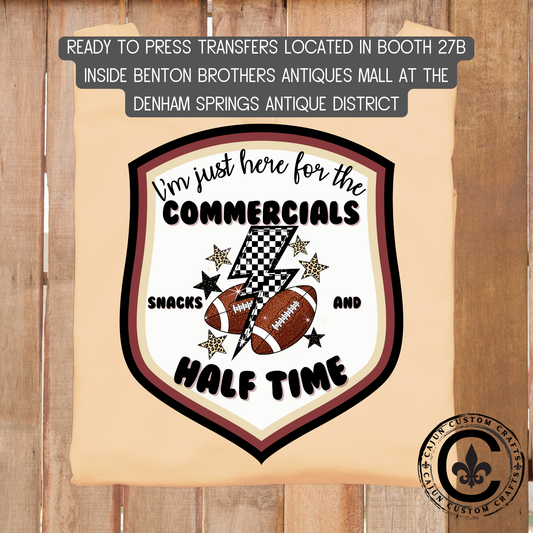 Commercials, Snacks, Half Time Superbowl, dtf transfer, tshirt, tumbler, jewelry