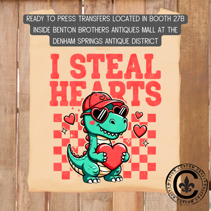 I steal Hearts, Dino dtf transfer, tshirt, tumbler, jewelry