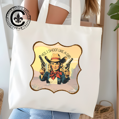 Personalized Yes, I shoot like a girl, Canvas Tote Bag