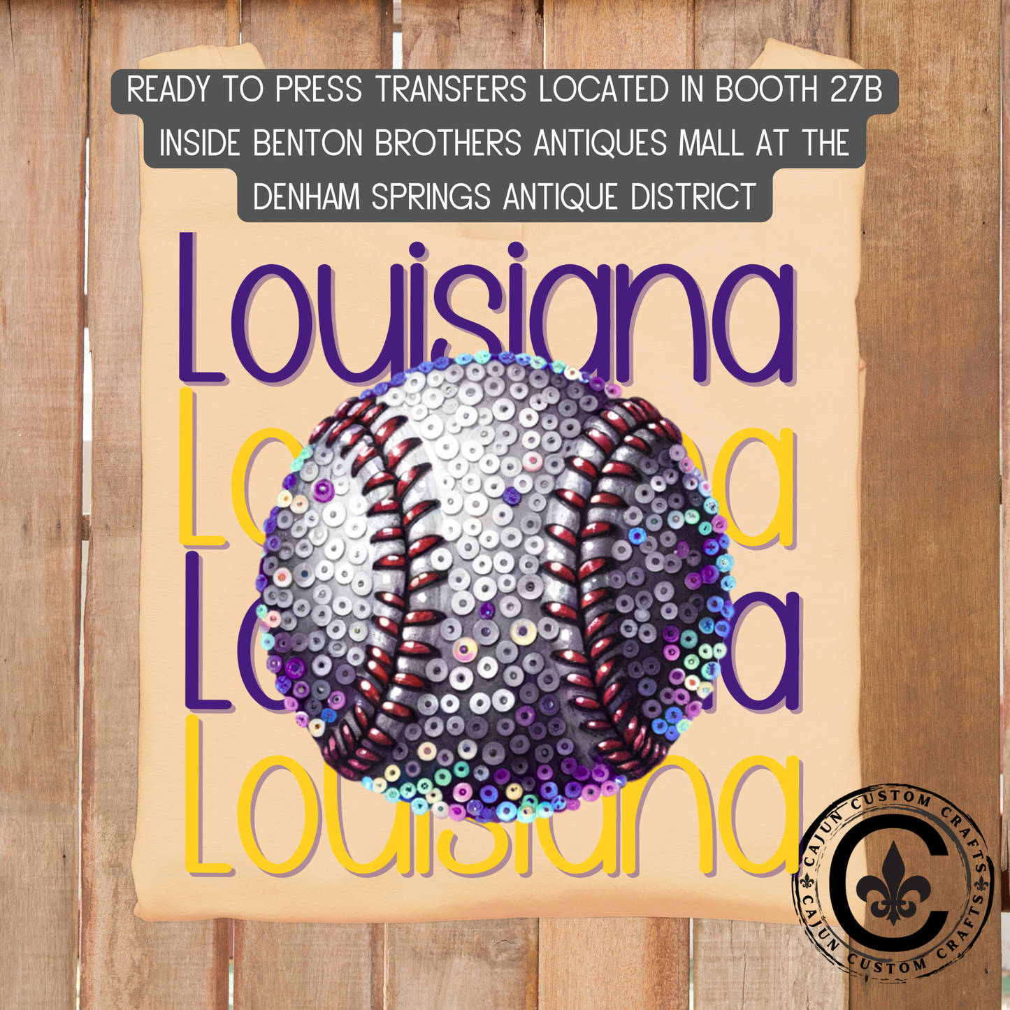 Louisiana, Sequin Baseball dtf transfer, tshirt, tumbler, jewelry