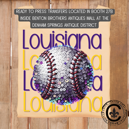 Louisiana, Sequin Baseball dtf transfer, tshirt, tumbler, jewelry