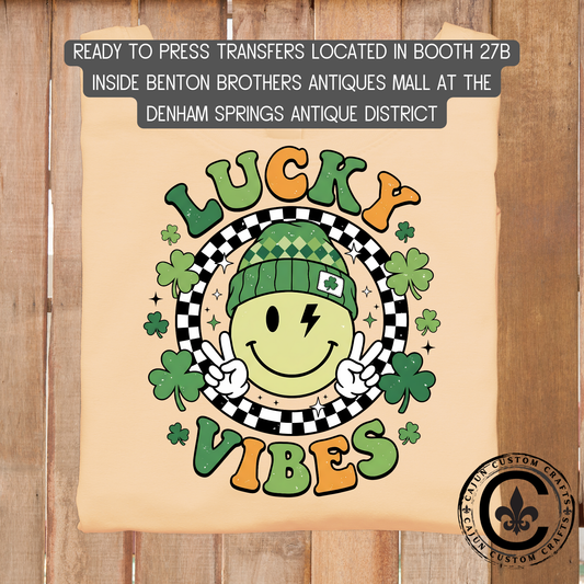 Lucky Vibes, dtf transfer, tshirt, tumbler, jewelry