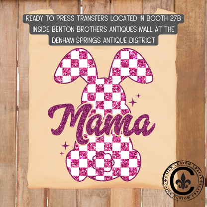 mama retro, checker, Bunny, dtf transfer, tshirt, tumbler, jewelry