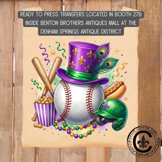 Mardi Gras Baseball dtf transfer, tshirt, tumbler, jewelry