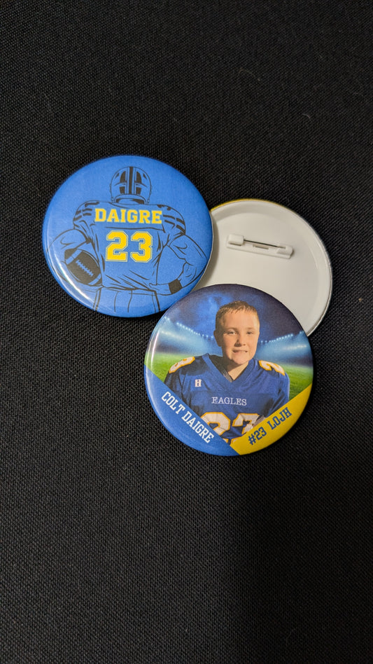 Personalized Football, baseball, basketball, band, cheer, etc Player 3" Button Pin
