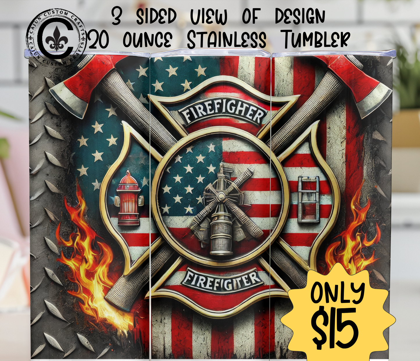 Firefighter, 20 ounce stainless tumbler, 1st responder