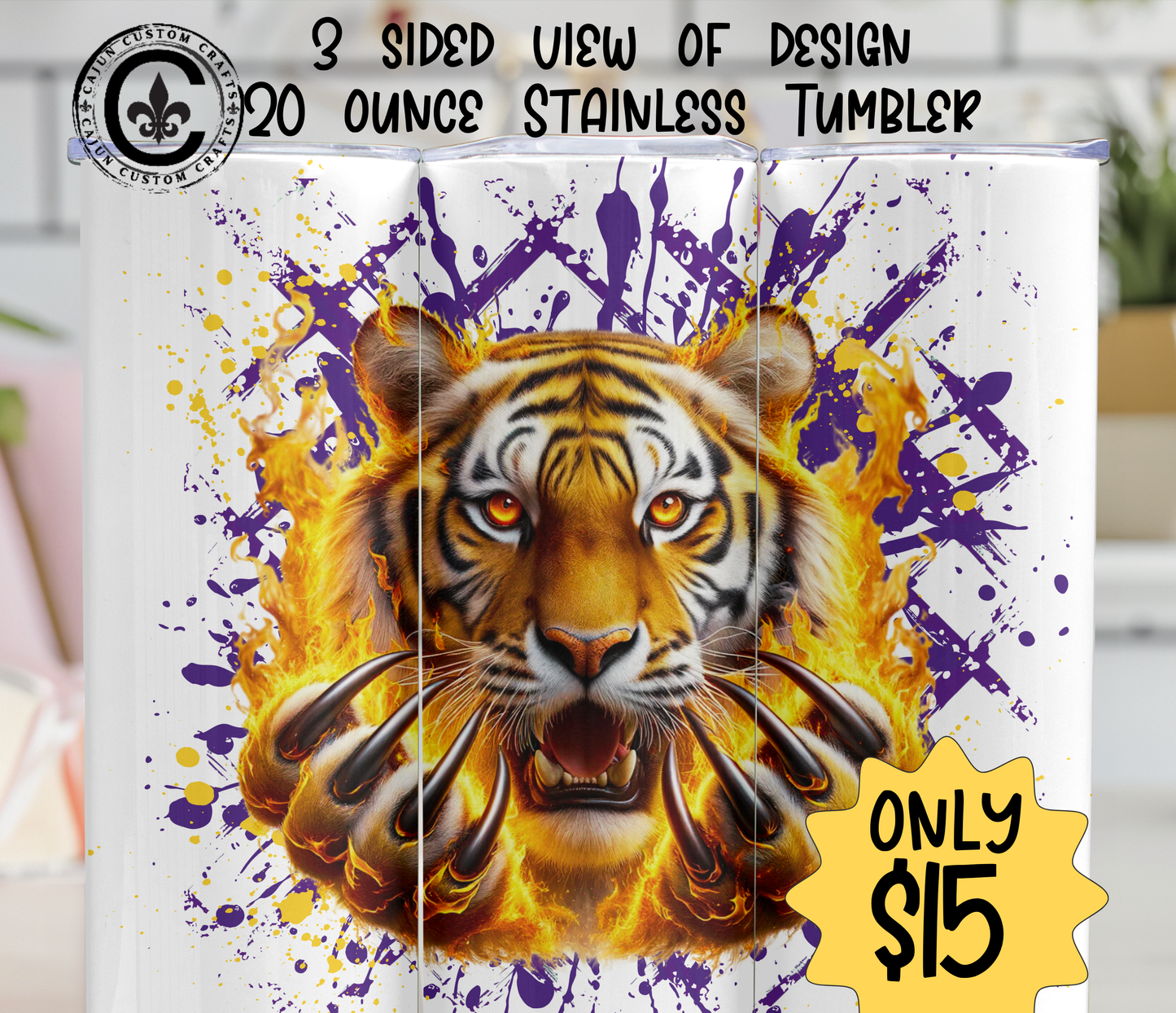 Purple and Gold, Tiger 20 ounce Tumbler